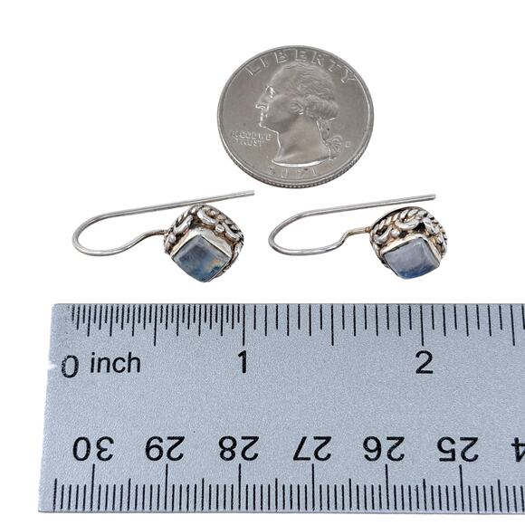 Estate Sterling Silver 925 Rainbow Moonstone Drop Earrings - Picture 8 of 9